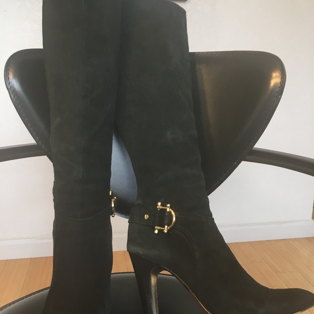 Tory Burch black suede tall boots size 37.5